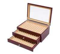 Vielrosse Boîte à crayons en bois pour 34 stylos à bille, porte-plumes, boîte de rangement avec fenêtre en verre et 3 tiroirs de niveau, vitrine 31 x 21 x 12,5 cm