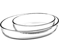 vienberg Lot de 2 plats à gratin en verre borosilicate Borcam de qualité supérieure - Rond, carré ou ovale - Passe au lave-vaisselle jusqu'à 300 °C - Passe au four (ovale)