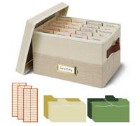 Vienrose Organisateur de Cartes de Vœux en Lin, Boîte de Rangement Pliable avec 20 Intercalaires Amovibles et 84 Étiquettes Autocollantes pour Photos Cartes Postales et Enveloppes (Beige)
