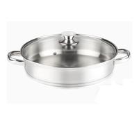 VIER Casserole en acier inoxydable 18/10-30 cm Ø x 6,5 cm, capacité 4,6 litres, avec couvercle en verre, poignées creuses et fermes