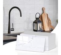 Vieshful Lot De 50 Carreaux Adhésif Cuisine 10x20 cm, Carrelage Adhésif PVC Effet Marbre, Crédence Adhésive Imperméable Et Résistante Chaleur Pour Cuisine, Salle De Bain, Buanderie, Cheminée Blanc