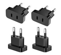 VIEVRE Lot de 4 adaptateurs US vers EU, adaptateur USA Allemagne mâle, 250 V US vers EU avec adaptateur d'alimentation US pour appareils, puissance maximale 2200 W, noir