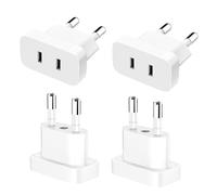 VIEVRE Lot de 4 adaptateurs US vers UE, adaptateur USA Allemagne mâle, 250 V US vers EU avec adaptateur d'alimentation US pour appareils, puissance maximale 2200 W, blanc