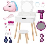 VIGA Coiffeuse en bois pour enfants, blanche, avec miroir + sac