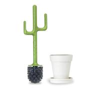 Vigar - Set Brosse WC - Manche Extra Long - 12,5 x 11,5 x 39 cm - Collection Cactus - Base Pot avec Soucoupe - Poils Forts - Vert