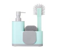 Vigar - Set évier - éponge, brosse, spatule et distributeur de savon - 18,5 x 5 x 26 cm - Monobloc - Réservoir de 350 ml - Sans rayure - Turquoise