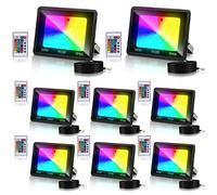 Vigevee Lot de 8 spots LED RVB 50 W avec télécommande, 16 couleurs, 4 modes, étanche IP66, éclairage d'ambiance