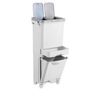 Vigevee : Système de tri des déchets gain de place, 42 litres, poubelle verticale pour cuisine avec 3 compartiments, ouverture par pression, pédale, compartiment de rangement et roulettes mobiles, bla
