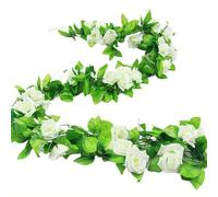 Vigne de roses artificielles de 2,5 m - Guirlande de fleurs réalistes en soie pour décoration de mariage, fleurs artificielles à suspendre avec 9 têtes de rose pour maison, chambre, terrasse