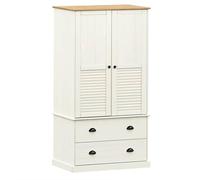 VIGO Armoire Blanc 90x55x170 cm en Bois Massif Pin avec Tige et 2 | Bois de pin massif, aspect rustique, tringle à vêtements, 2 tiroirs, poignées en métal, facile à nettoyer, stable