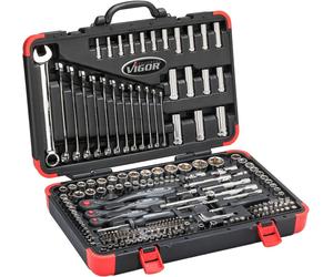VIGOR 1/2'STECKSCHÜSSELZ SUPERFLACH 24 TLG., Longueur:nv, Version:nv, Entraînement:Hexagone plein 8 (5/16 pouce), Carré creux 6,3 mm (1/4 pouce), Carré creux 10 mm (3/8 pouce), Carré creux 12,5 mm (1/