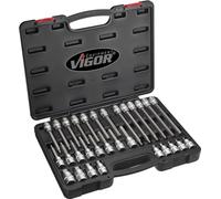 ViGOR Jeu de douilles de tournevis à six pans creux V1919 I Jeu de 30 outils, entraînement : carré 12,5 mm (1/2 pouce), ouverture de clé : 5 - 19 pour actionnement manuel dans un coffret d'outils