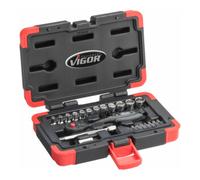 VIGOR VIGOR Jeu de clés à douille 1/4" carré creux 6,3 mm V3734N, 23 pièces, profil hexagonal extérieur Quantité:1