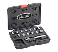 VIGOR VIGOR Jeu de clés à douille extra-plat V5202 carré creux 6,3 mm (1/4 pouce) 4 - 14 mm, 25 pièces Quantité:1