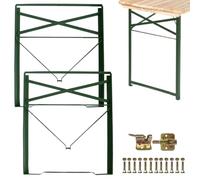 Vigormat Pied De Table Pliable pour Banc de Brasserie et Jardin, Kit de Montage Complet avec Vis pour Meuble DIY, Support Rabattable en Métal Robuste, Gain de Place Extérieur (2 Pieds + Kit - Vert)