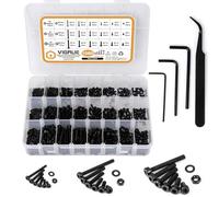 VIGRUE 1080Pcs Kit de vis M2 M3 M4 Acier au carbone-bouton hexagonal Écrous et rondelles Assortiment Kit de vis hexagonales avec boîte de rangement Boîte de cas plate +clé à molette