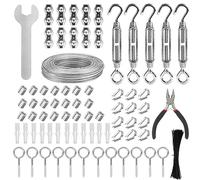 VIGRUE Kit de câble métallique 32 m - 3 mm - En acier inoxydable 304 - Renforcé - Avec œillets - Tendeur et levier - Pour fête, festival, mariage, escalier, camping, etc