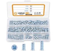 VIGRUE Lot de 170 vis européennes à tête fraisée pour charnières, glissières de tiroir, vis cruciformes 6,3 x 11 mm, 6,3 x 13 mm, 6,3 x 16 mm, en acier galvanisé, filetage complet 5 mm