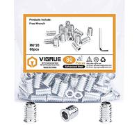 VIGRUE Lot de 80 écrous à visser M6 x 20 mm - Insert fileté pour bois - Pour meubles en bois - Écrous hexagonaux hexagonaux en acier galvanisé