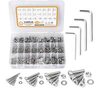 VIGRUE M2 M3 M4 M5 Lot de 1225 vis à tête hexagonale en acier inoxydable Vis écrous et rondelles assortiment avec boîte de rangement plate (argent)