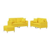 VIHHQGC Ensemble de canapé 3 pièces en tissu jaune clair | Respirant, durable, contreplaqué et structure en métal, rembourrage épais, avec repose-pieds