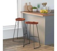 VIHHQGC Gavin Lot de 2 tabourets de bar en bois massif Mango rétro 50 x 40 | Bois de manguier massif, cadre en fer revêtu par pulvérisation, charge jusqu'à 110 kg, polyvalent
