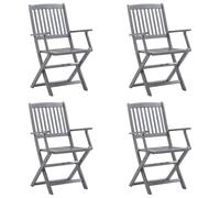 VIHHQGC Lot de 4 chaises pliantes avec coussins en bois d'acacia massif | Jardin, terrasse, cour, salle à manger extérieure, gris lasuré, jusqu'à 110 kg par siège, pliable