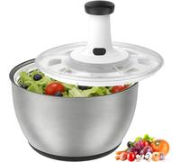 Vihoom Essoreuse à Salade Acier Inoxydable, 6L Grande Capacité Essoreuse Salade avec Saladier et Base Antidérapante, sans BPA, Lave et sèche Rapidement Les légumes et Les Fruits