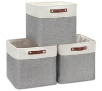 VIIHTYISA Boîte de Rangement en Tissu 30x30x30cm, Lot de 3 Paniers de Rangement Cubiques Pour Armoire, Étagère, et Vêtements, Gris&Blanc