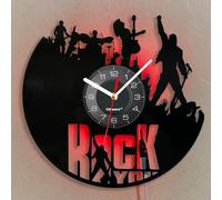 Viiluuxr Horloge Murale en Disque Vinyle 30 cm de Diamètre Guitare Basse Groupe de Rock Horloge Digitale LED Moderne Cuisine Salon Lumineuse Silencieuse sans Tic-tac Décorative