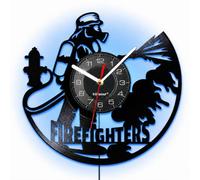 Viiluuxr Horloge Murale Vinyle Lumineuse LED 30 cm - Décoration Pompier - Silencieuse sans Tic-Tac - Télécommandée - Alimentée par USB