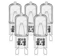 VIIVUU Ampoule G9 Halogène Pour Four,Ampoules 230V 40W Halogen Dimmable,Blanc Chaud 2800K Lampe à Tolérance de 300°C Pour Neff/AEG/Smeg/Hotpoint/Bosch/Whirlpool/Electrolux/Zanussi/De Dietrich Lot 5
