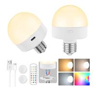 VIIVUU Ampoule Rechargeable E27, 3 Températures Ampoule Telecommande Sans Fil, Dimable Ampoule Rechargeable avec Telecommande, 15 RGB Ampoule Sans Electricite,Timer Ampoule E27 Batterie 2 Lot de 2