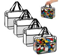 Vijixka 4 Pièces Sac de Rangement Jouet, 30 x 22 x 10cm Pochette Rangement Jouet Enfant Transparent, Sac de Rangement Transparent PVC avec Fermeture Éclair pour Blocs, Puzzle, Papeterie, Livres
