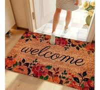 VIKAMA Tapis de bienvenue rétro à motif floral orange en fibre de coco naturelle antidérapant, style bohème, pour l'entrée, la cuisine et le salon FLR-3