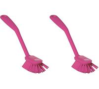 Vikan - Hygiène - Brosse à Vaisselle - avec Bord de raclage - Fibres Moyennes - Rose (Lot de 2)