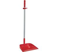 Vikan - Hygiène - Pelle à poussière - avec Manche en Aluminium Vertical - Coudée - en polypropylène - Rouge