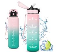 Vikaster Bouteille d'eau, Gourde avec Paille 1 l, sans BPA, Étanche & Réutilisable, Water Bottle Ouvrir en Un Clic, Convient pour la Gym, Le Yoga, Le Camping, Randonnée