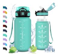 Vikaster Gourde Enfant, Gourde avec Paille 500ml, sans BPA, Étanche & Réutilisable, Bouteille Ouvrir en Un Clic, Convient pour la Gym, Le Yoga, Le Camping, Randonnée, Turquoise