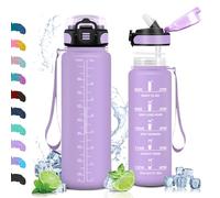 Vikaster Gourde Sport, Gourde avec Paille 1l, sans BPA, Étanche & Réutilisable, Bouteille Ouvrir en Un Clic, Convient pour la Gym, Le Yoga, Le Camping, Randonnée, Violet Clair