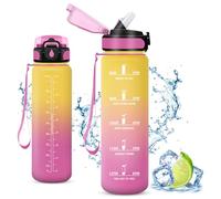 Vikaster Gourde Sport, Gourde avec Paille 1l, sans BPA, Étanche & Réutilisable, Water Bottle Ouvrir en Un Clic, Convient pour la Gym, Le Yoga, Le Camping, Randonnée