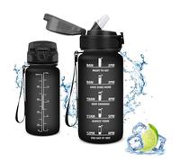 Vikaster Gourde Sport, Gourde avec Paille 500ml, sans BPA, Étanche & Réutilisable, Water Bottle Ouvrir en Un Clic, Convient pour la Gym, Le Yoga, Le Camping, Randonnée, A-Mat Noir