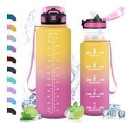 Vikaster Gourdes, Gourde avec Paille 1.5 litro, sans BPA, Étanche & Réutilisable, Bouteille Ouvrir en Un Clic, Convient pour la Gym, Le Yoga, Le Camping, Randonnée