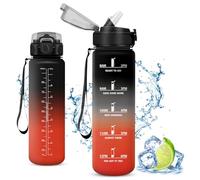 Vikaster Gourdes, Gourde avec Paille 1litre, sans BPA, Étanche & Réutilisable, Water Bottle Ouvrir en Un Clic, Convient pour la Gym, Le Yoga, Le Camping, Randonnée, B-Noir+Rouge