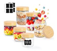 Vikcvcsc 6 Overnight Oats Jars 350ml+450ml Bocaux en Verre, Pot en Verre avec Couvercle pour Overnight Oats,Bocal Hermétique,Récipient pour la Meal Prep,Pot de Yaourt pour Confitures, Yaourt, Salades