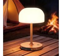 Vikdio Lampe de Chevet Sans Fil, Lampe de Table LED Rechargeable, Veilleuse Adaptée aux Enfants et aux Adultes Pour Usage Intérieur et Extérieur, Lampe Champignon Tactile - au Fini Bois