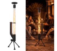 Viketeri Chauffage de terrasse à granulés avec tube en verre 167 cm | Poêle à granulés avec trépied amélioré, durée de combustion 2 h, feu de terrasse avec capuchon de pluie et brosse de