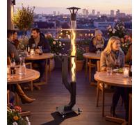 Viketeri Poêle à granulés d'extérieur avec roulettes pivotantes | Colonne de feu de 167 cm avec tube en verre - Poêle de terrasse d'extérieur avec capuchon de pluie et brosse de nettoyage