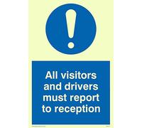 Viking Signs Mv317-a6p-pv "tous les visiteurs et pilotes doit Rapport sur" Pancarte de réception, autocollant Photoluminescent, 150 mm H x 100 mm l