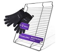 Viоks.pro Lot de 2 grilles de cuisson de rechange en acier inoxydable pour Bosch 00574876 + 2 gants de four en silicone / grille pour four 465 x 375 mm avec gants de cuisine résistants à la chaleur